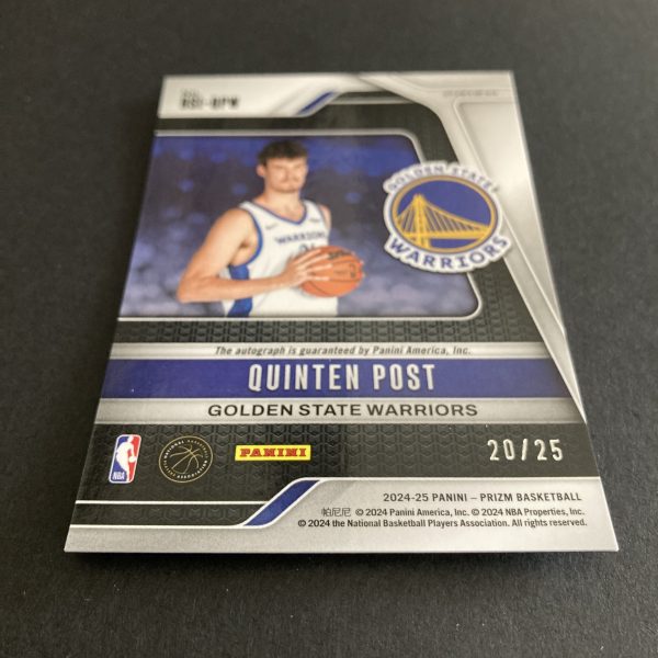 quinten post 2024-25 panini prizm rookie signatures FOTL exclusive SSP blue shimmer prizm (#'ed 20/25) parallel autographed insert rookie card