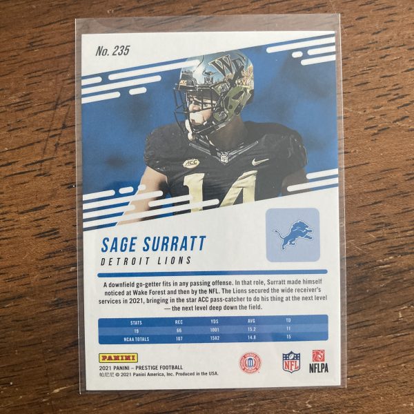 Sage Surratt RCs Lot w/Red Auto & SP Purple Foil /149, Pack of 5 Football Rookie Cards (inv1) - Image 7