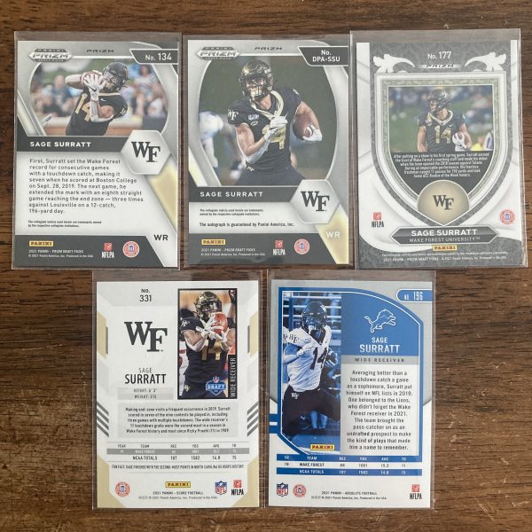 sage surratt lot of football cards, rookie rc autograph - instant collection bundle pack