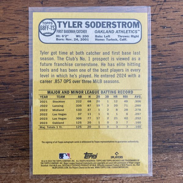 tyler soderstrom 2024 Topps Archives SP 1968 Fan Favorites on-card auto rookie card #68FF-TS
