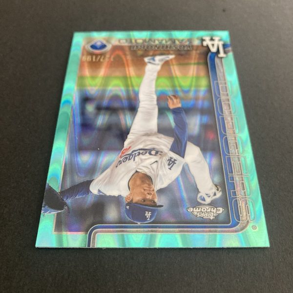 Yoshinobu Yamamoto 2025 Topps Chrome SP Aqua Raywave Refractor (#'ed 127/199) Card #179
