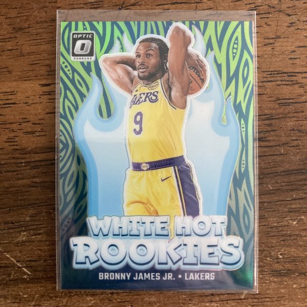 bronny james jr 2024-25 Panini Donruss Optic White Hot Rookies SP Lime Green Prizm parallel insert card, serial numbered 021/199