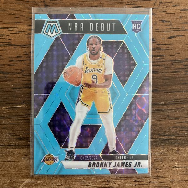 bronny james jr 2024-25 Panini Mosaic NBA Debut SSP Blue Fluorescent Prizm parallel RC, serial numbered 54/75