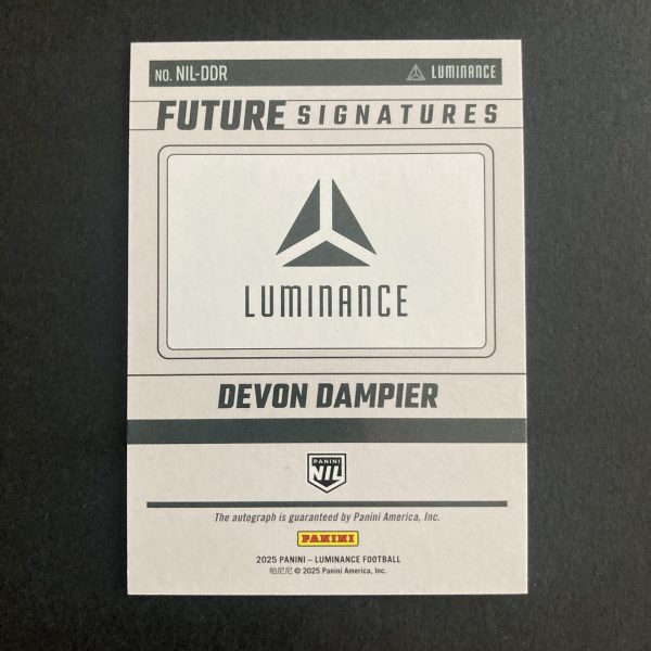 Devon Dampier 2025 Panini Luminance NIL Future Signatures Red Foil parallel auto card #NIL-DDR