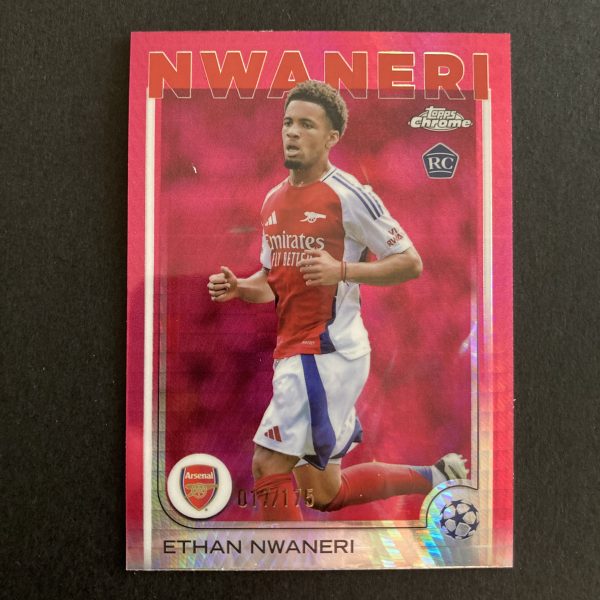 Ethan Nwaneri RCs Lot w/SP (#'ed /175) Neon Pink Prism Refractor, Pack of 2 Soccer Rookie Cards (inv2) - Image 4