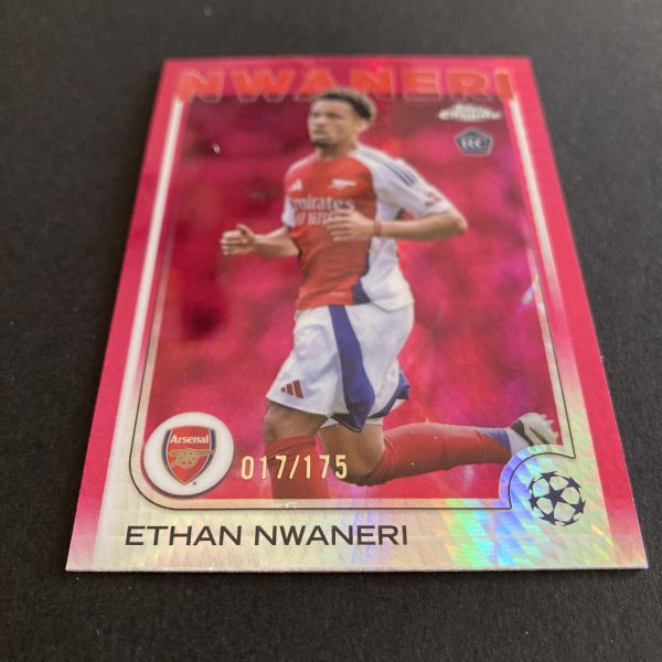Ethan Nwaneri RCs Lot w/SP (#'ed /175) Neon Pink Prism Refractor, Pack of 2 Soccer Rookie Cards (inv2) - Image 5