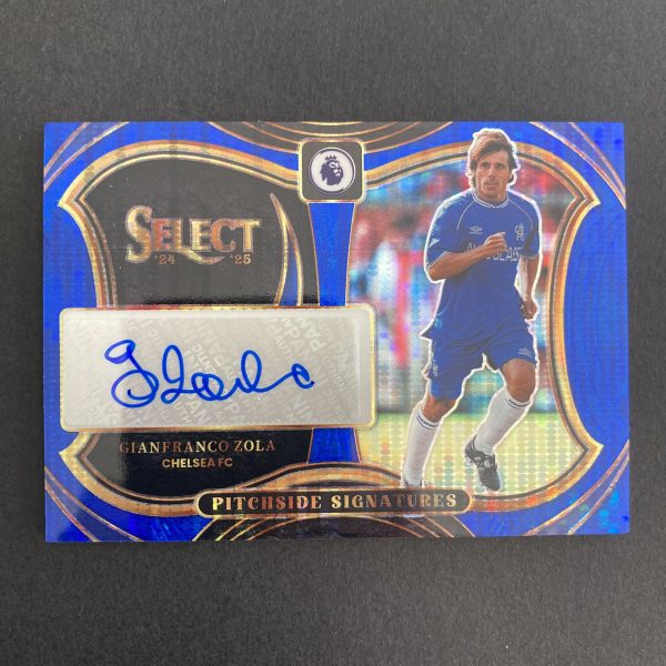 Gianfranco Zola 2024-25 Select Premier League Pitchside Signatures SP Blue Pulsar Prizm parallel auto insert card #PS-GZ
