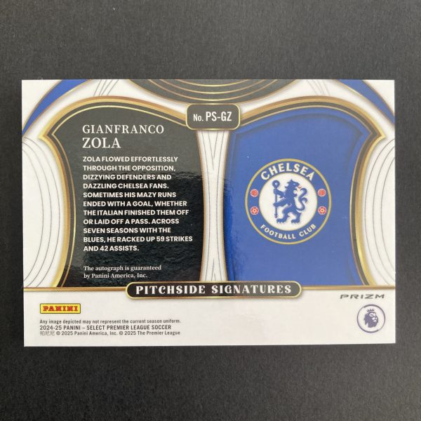 Gianfranco Zola 2024-25 Select Premier League Pitchside Signatures SP Blue Pulsar Prizm parallel auto insert card #PS-GZ