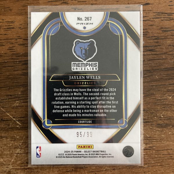 jaylen wells 2024-25 Panini Select Courtside Level SP Blue Flash Prizm parallel rookie card, serial numbered 95/99
