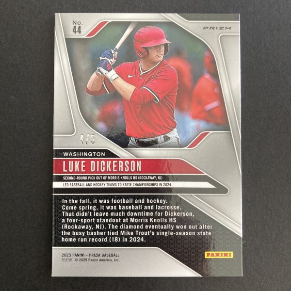 Luke Dickerson 2025 Panini Prizm #44 SSP Black Gold (#'ed 4/5), Washington Prospect