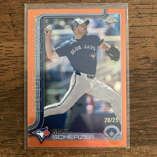max Scherzer 2025 Topps Chrome orange Refractor serial numbered 20/25