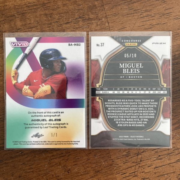 miguel bleis lot of baseball cards, autograph, 1/1 - instant collection bundle pack