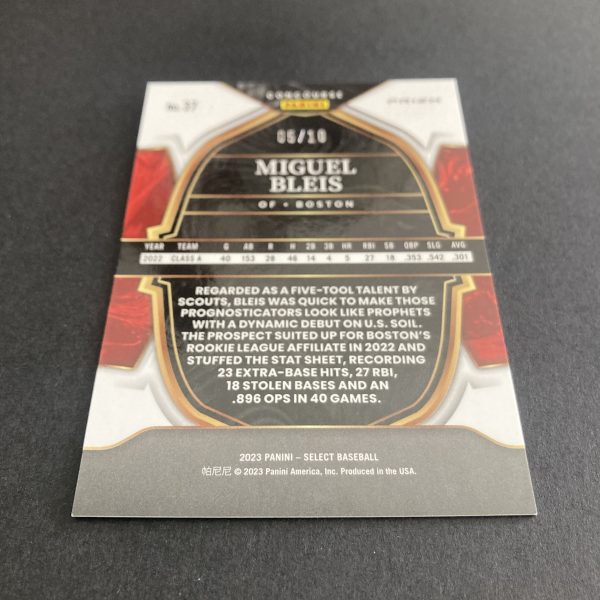 miguel bleis 2023 Panini Select Concourse Level SSP Gold Flash Prizm parallel card #37, serial numbered 05/10