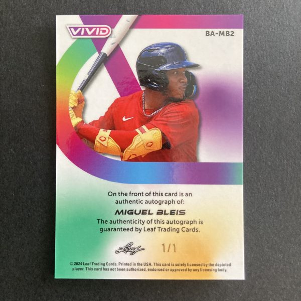 miguel bleis 2024 leaf vivid autograph card #BA-MB2, serial numbered 1/1