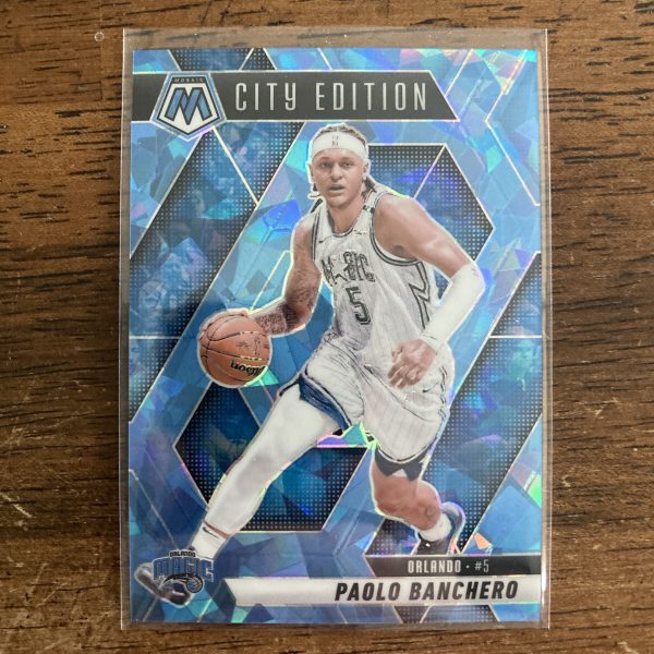 paolo banchero 2024-25 Panini Mosaic City Edition SP Blue Ice Prizm parallel card, serial numbered 016/125