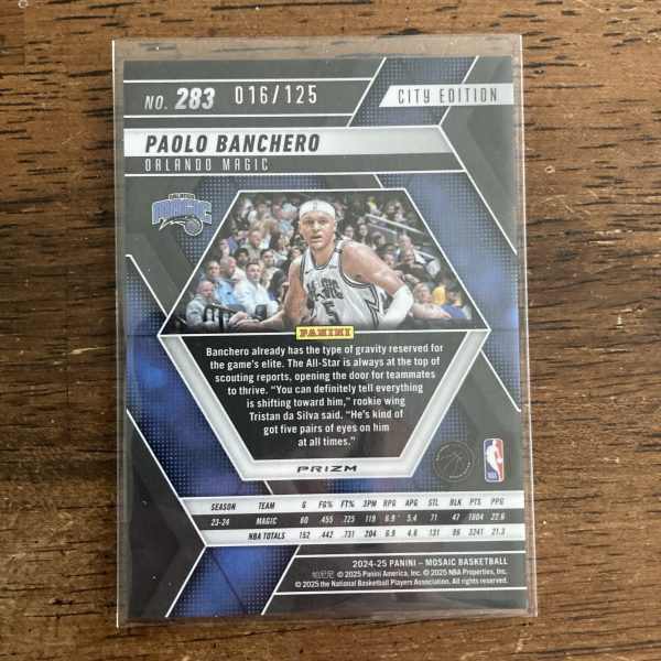paolo banchero 2024-25 Panini Mosaic City Edition SP Blue Ice Prizm parallel card, serial numbered 016/125