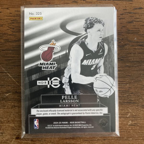 pelle larsson 2024-25 Panini Noir Black & White SSP Green foil parallel rookie patch on-card auto card, serial numbered 22/49
