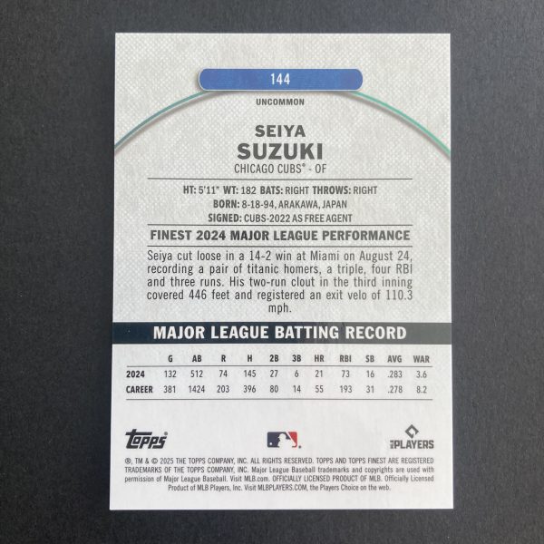 Seiya Suzuki 2025 Topps Finest SSP Gold parallel Uncommon card #144, serial numbered 10/25