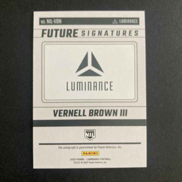 Vernell Brown III 2025 Panini Luminance Future Signatures Gold Auto #NIL-VBN, Florida Gators VB3