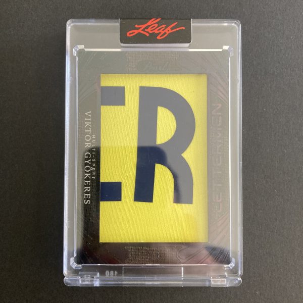 Viktor Gyokeres 2025 Leaf Pearl Multi-Sport SSP Lettermen jumbo game-used name plate memorabilia insert card #L-44, serial numbered 4/8