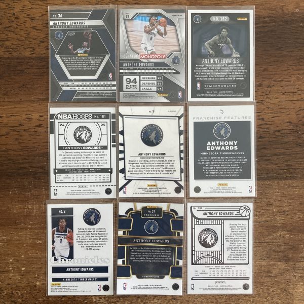 anthony edwards lot of basketball cards, rookie rc - instant collection bundle pack