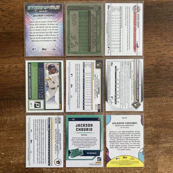 jackson chourio lot of baseball cards, rookie rc - instant collection bundle pack