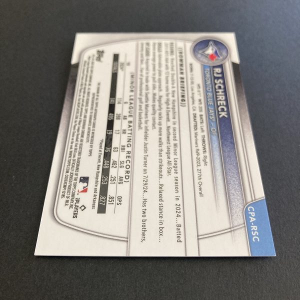 RJ Schreck 2025 Bowman Chrome 1st SSP Black Reptilian Refractor (#'ed 09/10) On-Card Auto CPA-RSC