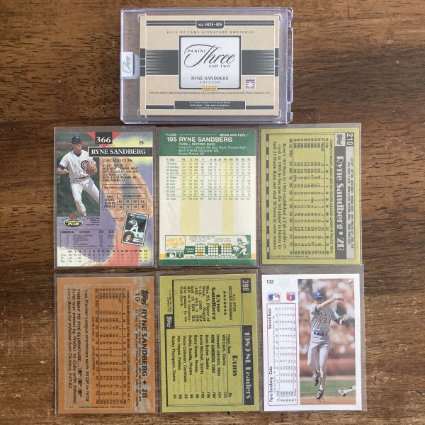 ryne sandberg lot of baseball cards, autograph - instant collection bundle pack