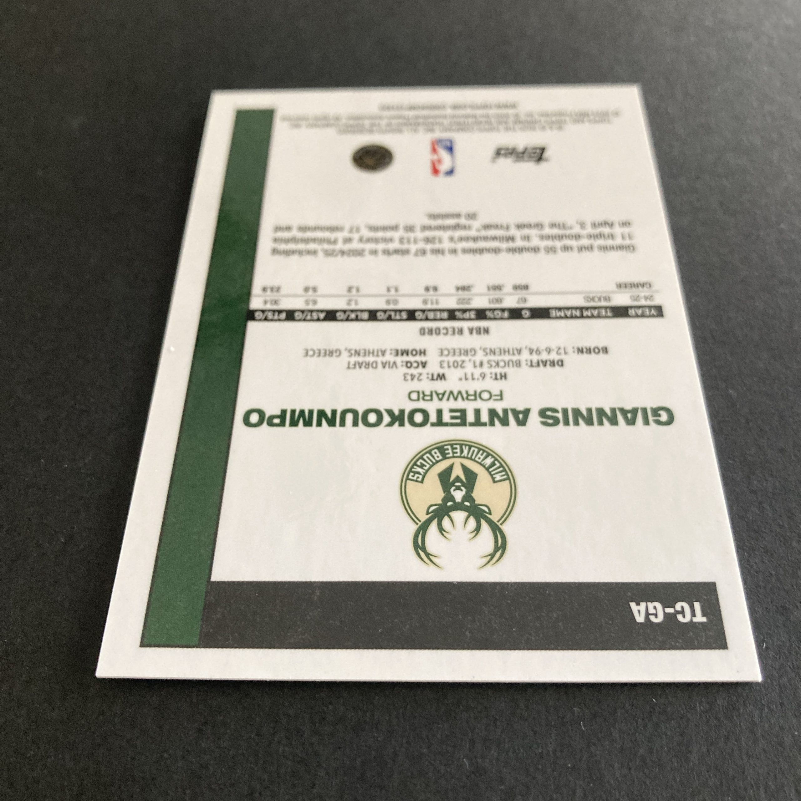Giannis Antetokounmpo 2025-25 Topps Flagship 45th Anniversary Chrome SSP Gold Mojo Refractor parallel insert card #TC-GA, serial numbered 15/50