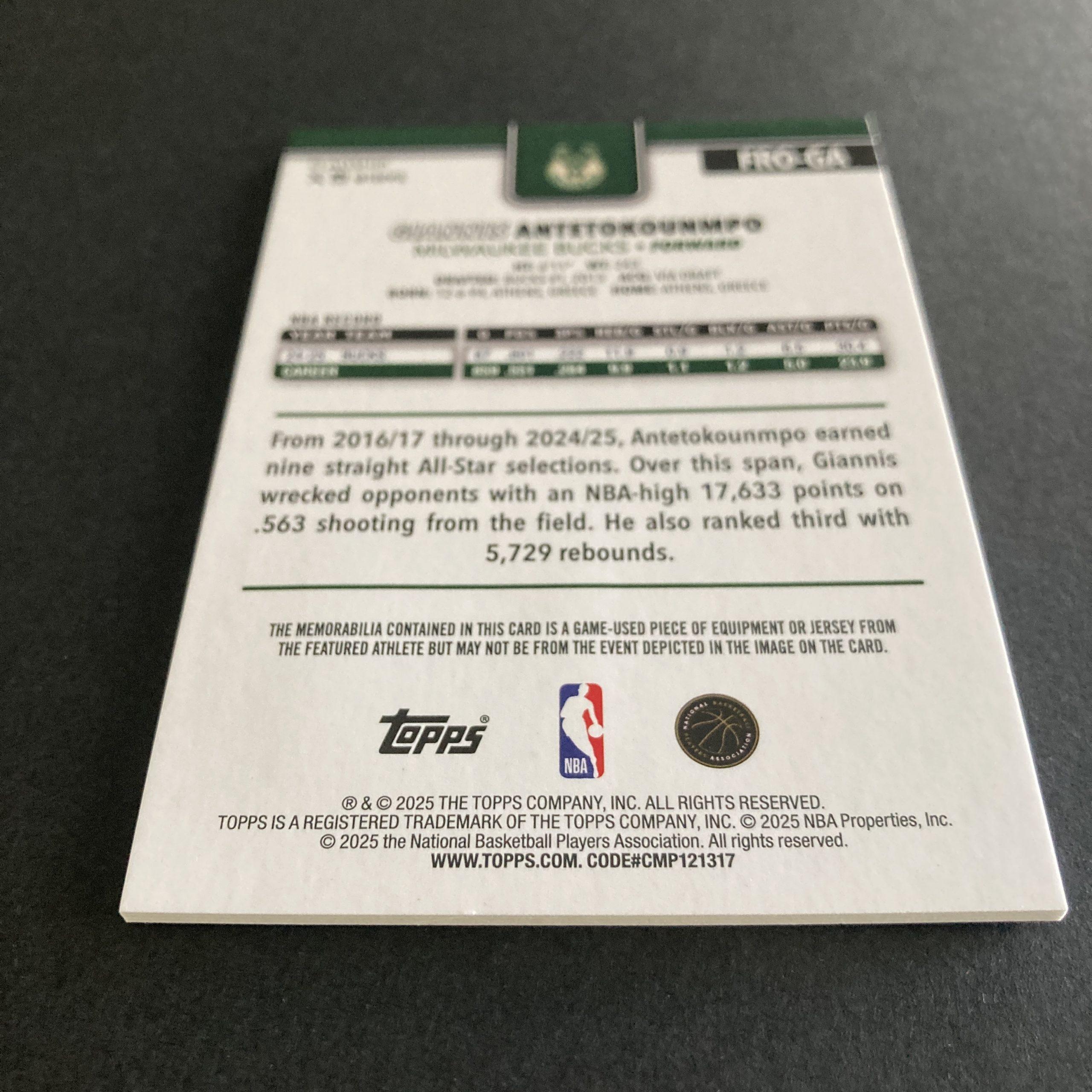Giannis Antetokounmpo 2025-26 Topps Flagship Real One Relics SSP Orange Rainbow foil parallel game-used memorabilia card #FRO-GA, serial numbered 14/25