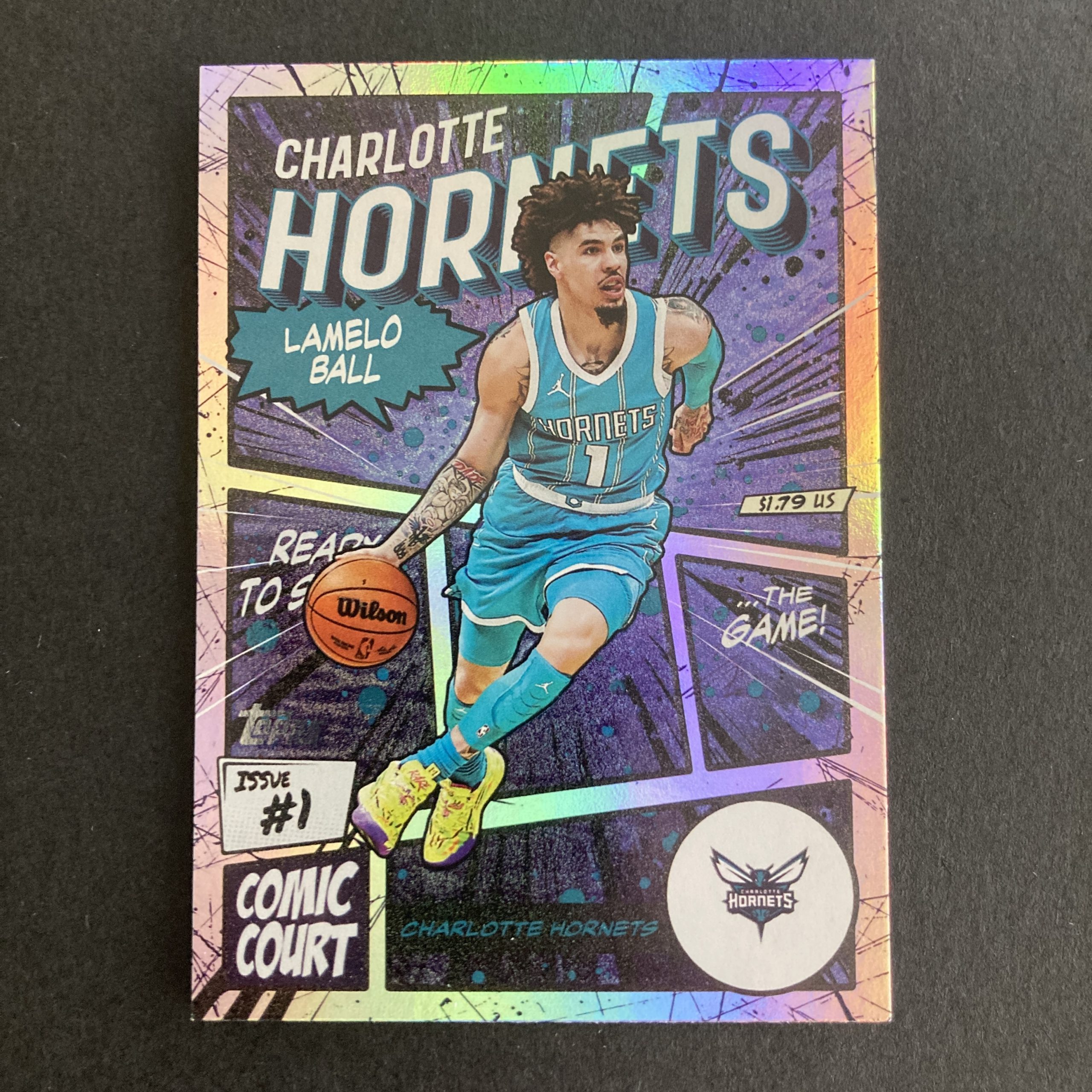 LaMelo Ball 2025-26 Topps Flagship SSP Comic Court holo insert card #CC-10