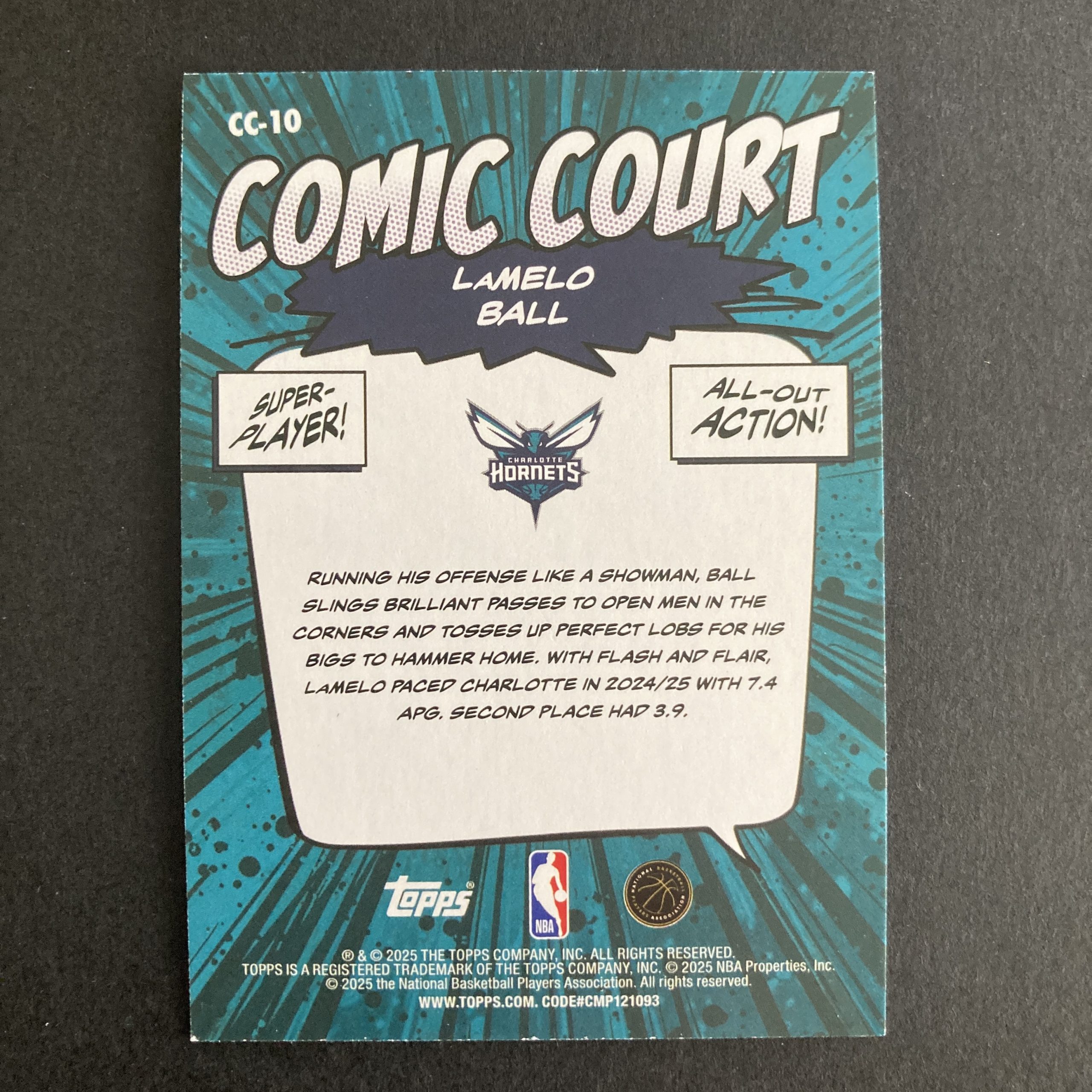 LaMelo Ball 2025-26 Topps Flagship SSP Comic Court holo insert card #CC-10