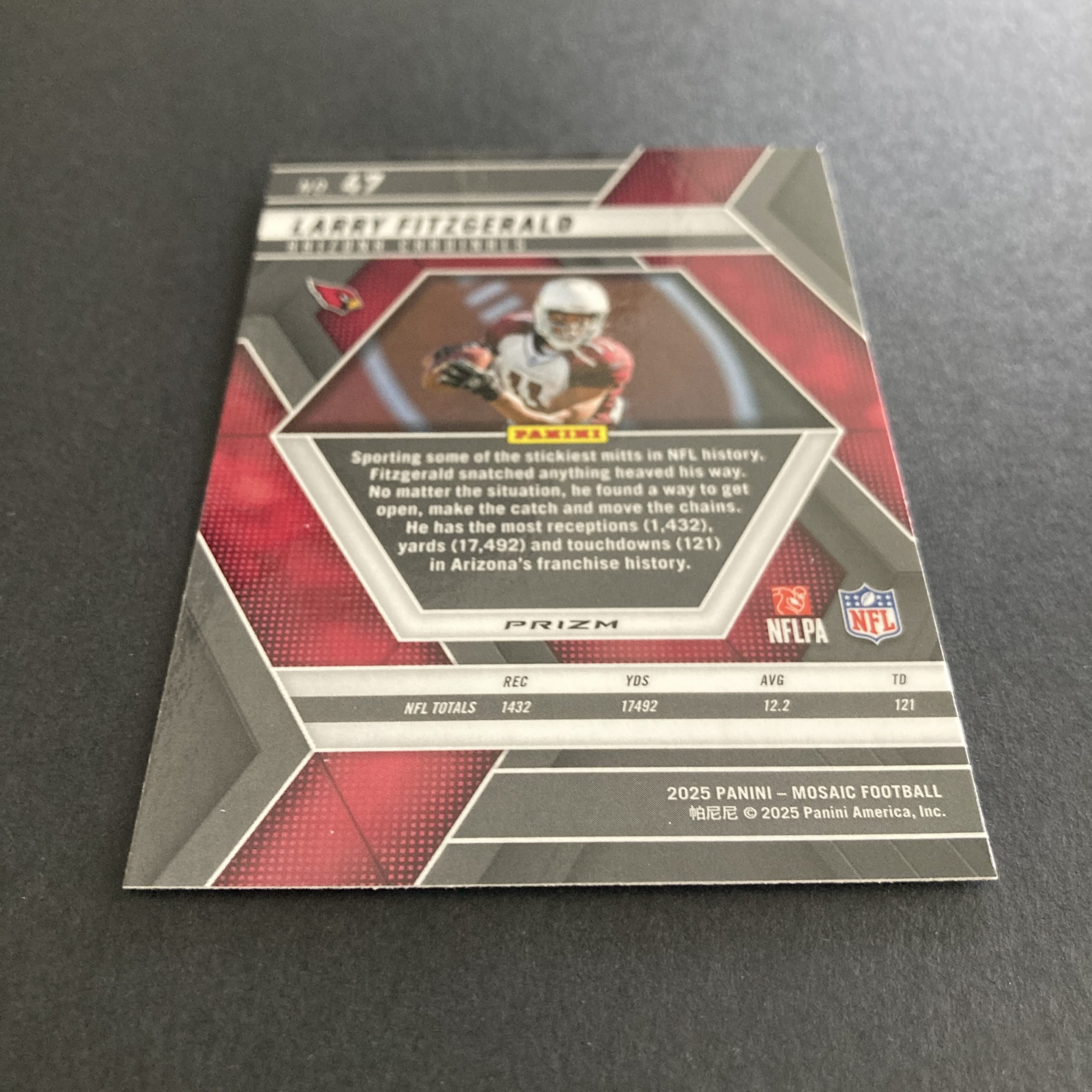 Larry Fitzgerald 2025 Panini Mosaic SSP Honeycomb Prizm holo parallel card #47