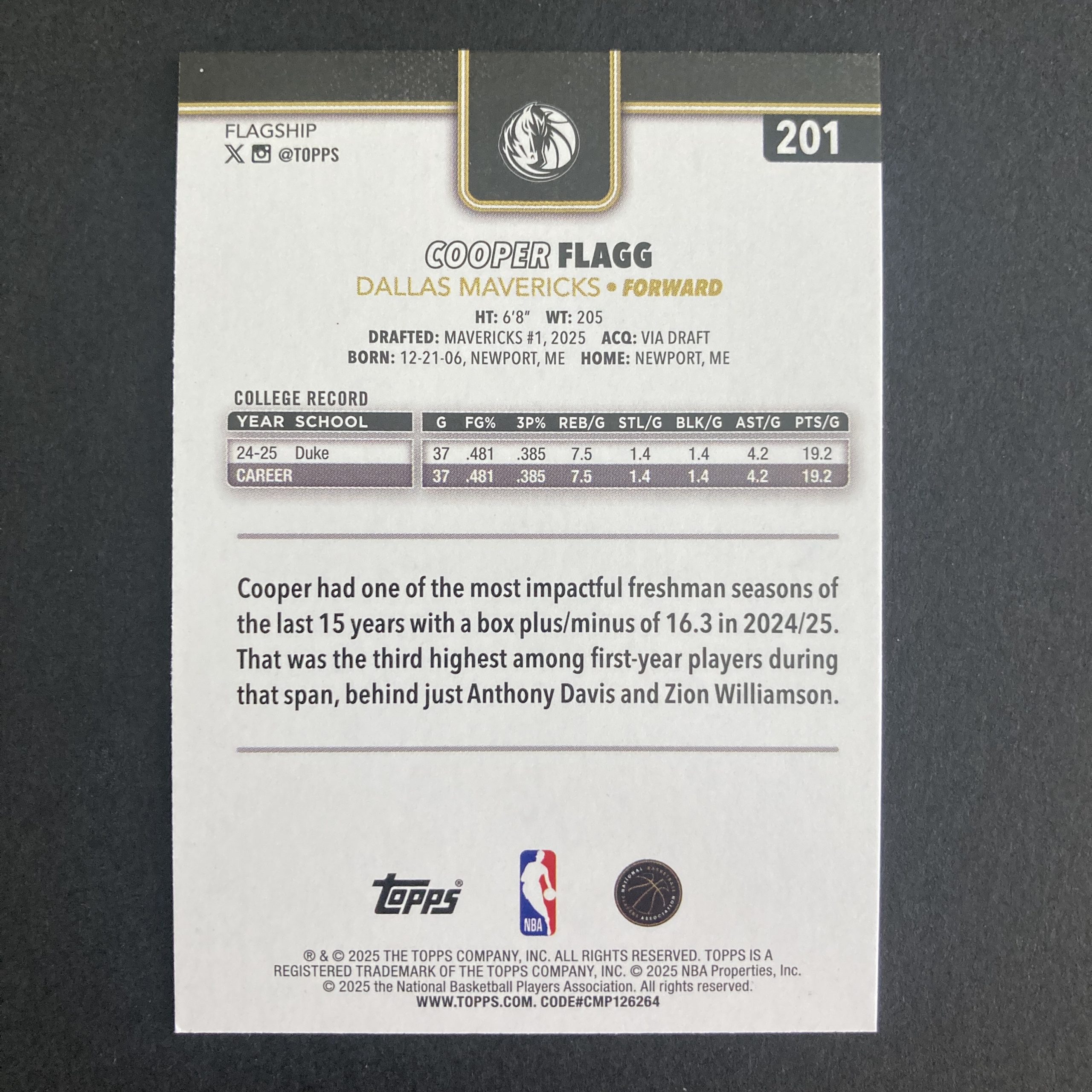 cooper flagg rc 2025-26 topps target exclusive black friday blackout parallel rookie card