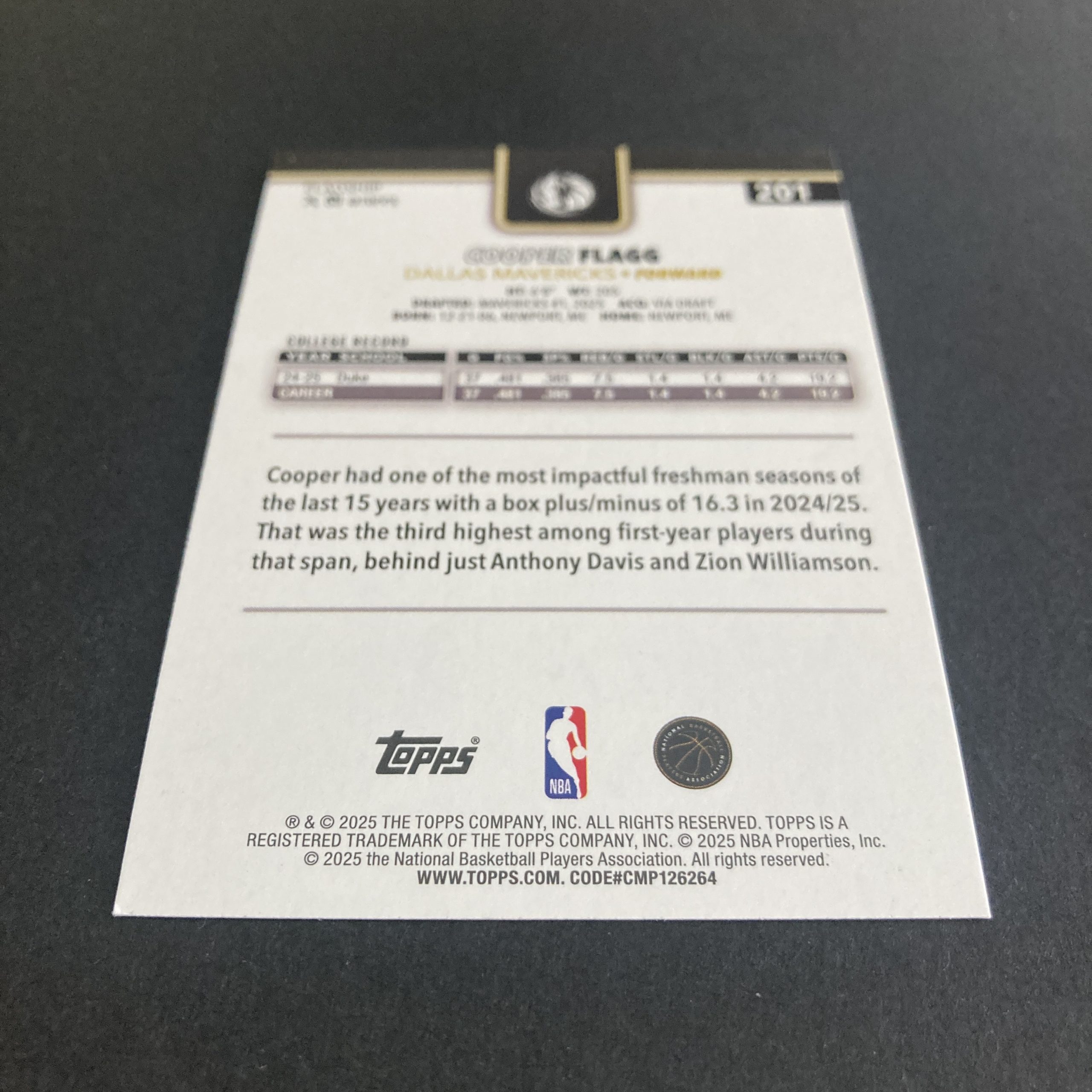 cooper flagg rc 2025-26 topps target exclusive black friday blackout parallel rookie card