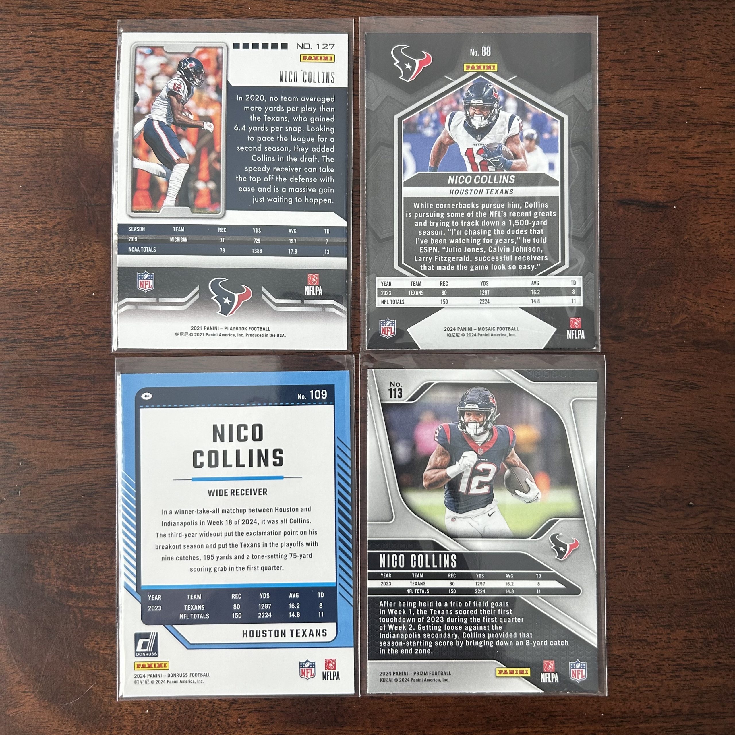 nico collins lot of football cards, rookie rc - instant collection bundle pack