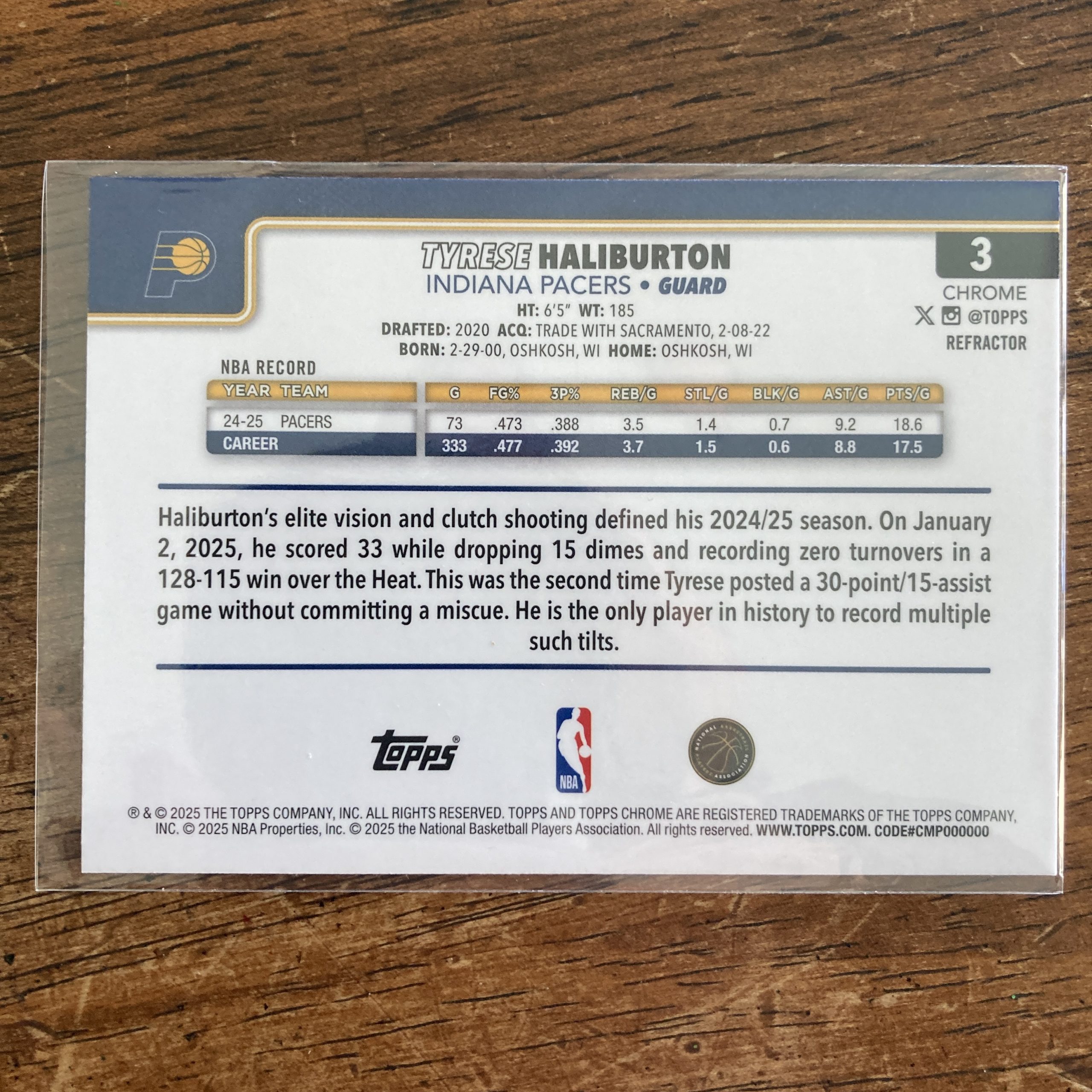 Tyrese Haliburton Pack w/SP Refractor, Lot of 3 Basketball Cards (inv8) - Image 5