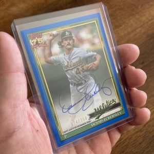 Dennis Eckersley 2026 Topps Series 1 1991 Topps Baseball Autographs SP Blue parallel on-card auto insert card #91A-DE, serial numbered 014/150. Oakland Athletics collectible MLB baseball card.