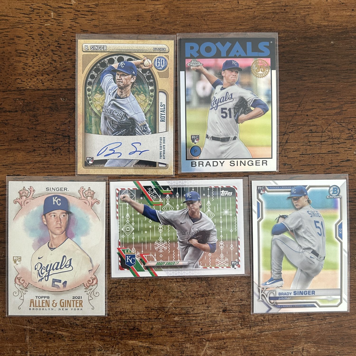 brady singer lot of baseball cards, rookie auto, rc autograph - instant collection bundle pack
