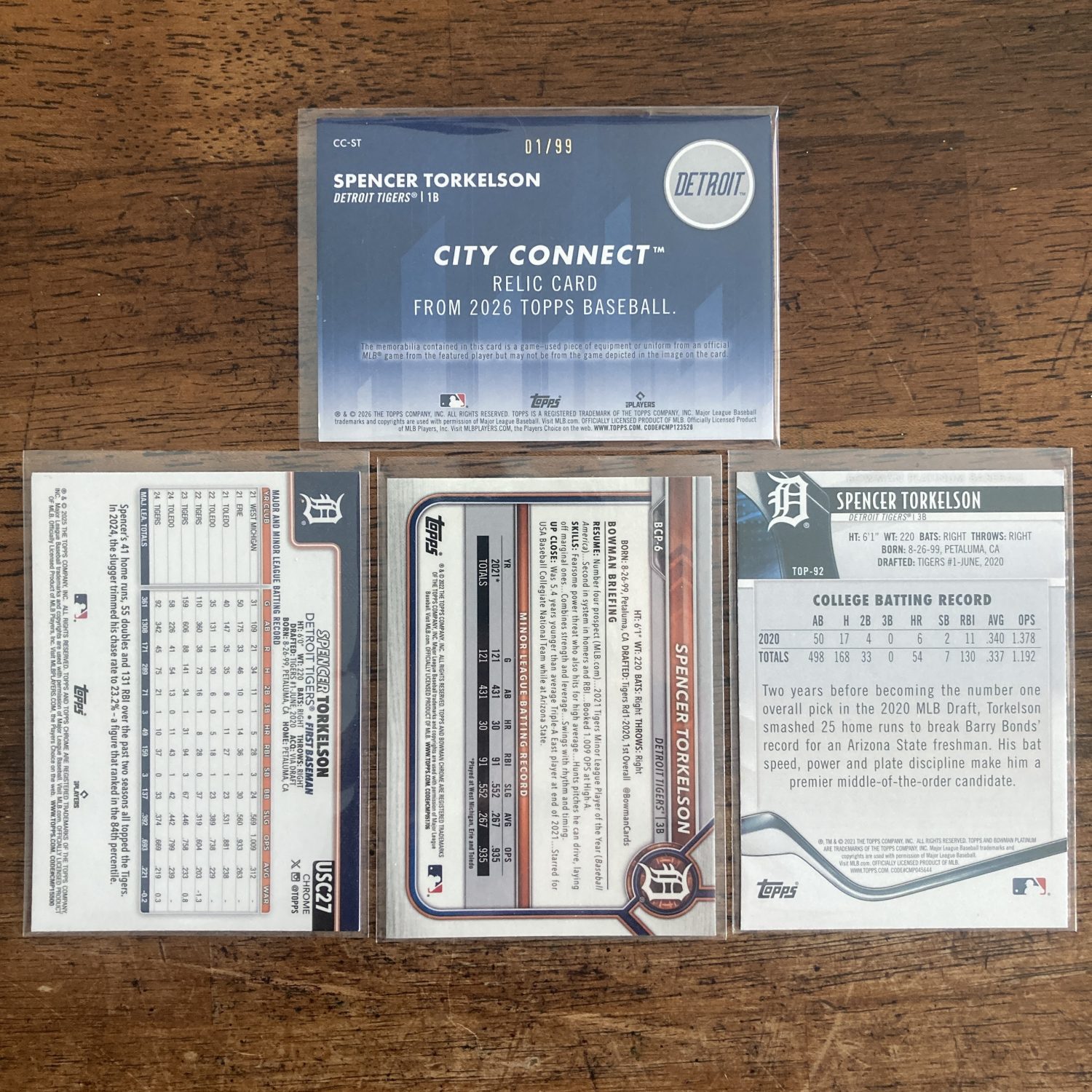 spencer torkelson lot of baseball cards, game-used memorabilia - instant collection bundle pack