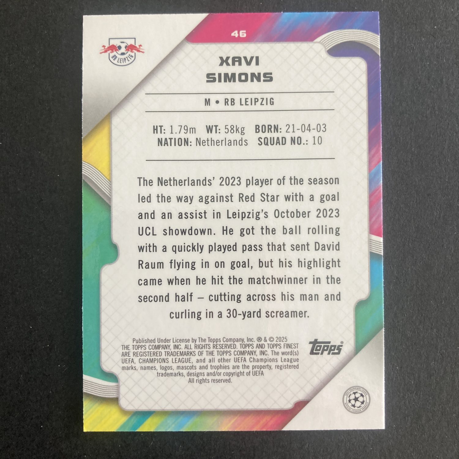 Xavi Simons Pack w/SP Blue Refractor #'ed /75, Lot of 3 Soccer Cards (inv1) - Image 5