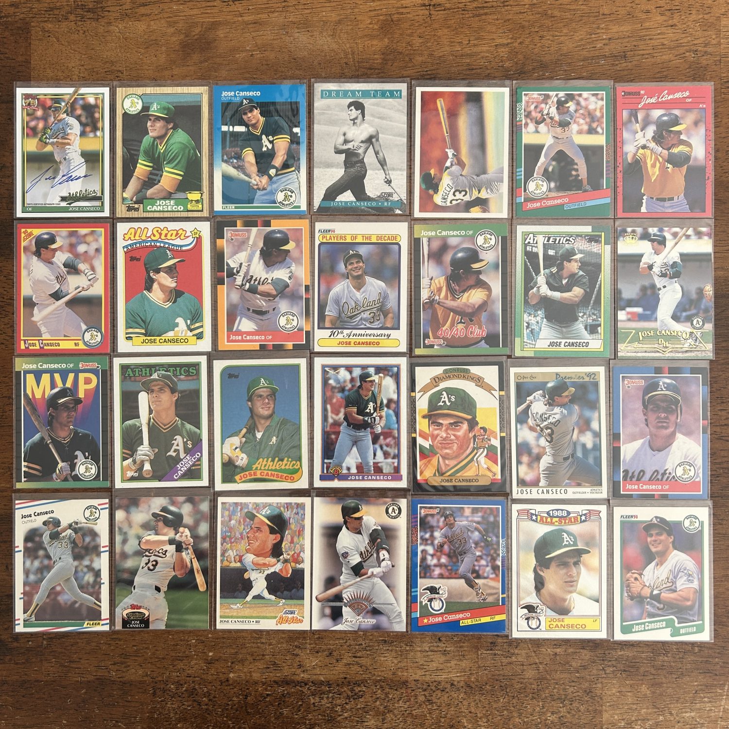 jose canseco lot of baseball cards, autograph, auto, vintage - instant collection bundle pack