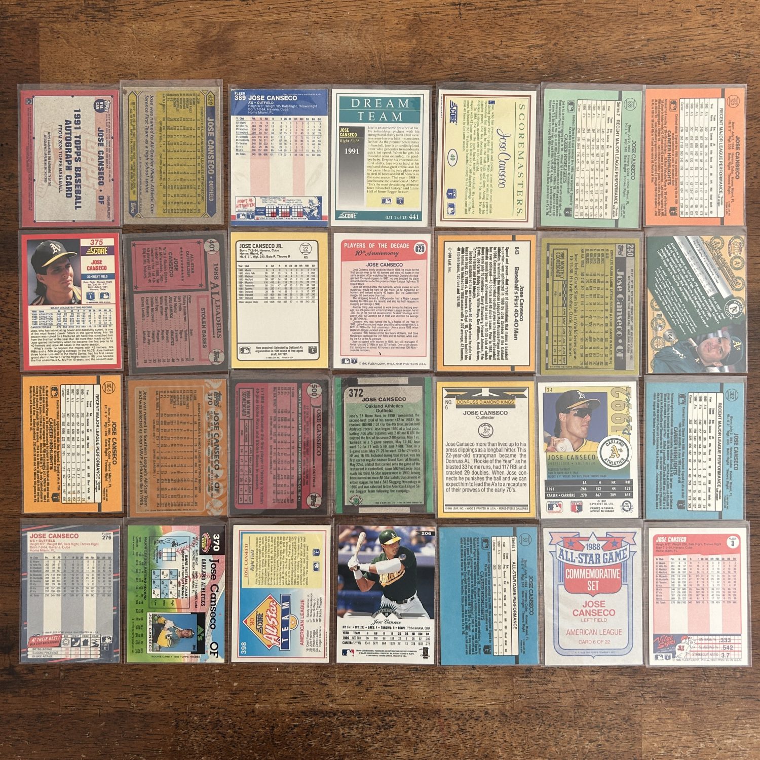 jose canseco lot of baseball cards, autograph, auto, vintage - instant collection bundle pack