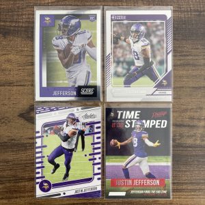 justin jefferson lot of football cards, rookie rc - instant collection bundle pack
